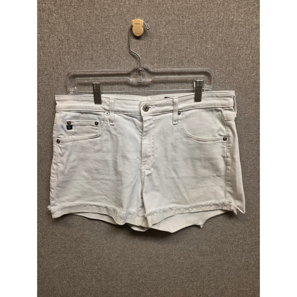 AG Adriano Goldschmied Womens White Denim Frayed Hem Shorts Size 31 Designer